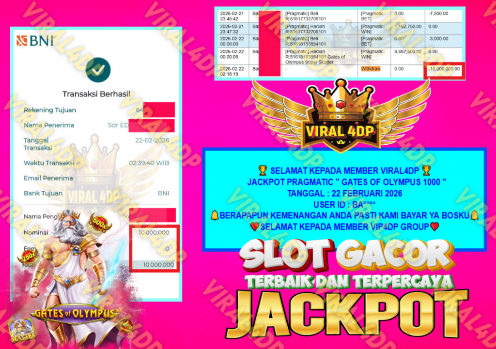VIRAL4DP JACKPOT PRAGMATIC GATES OF OLYMPYS 1000 Rp.10.000.000,- LUNAS