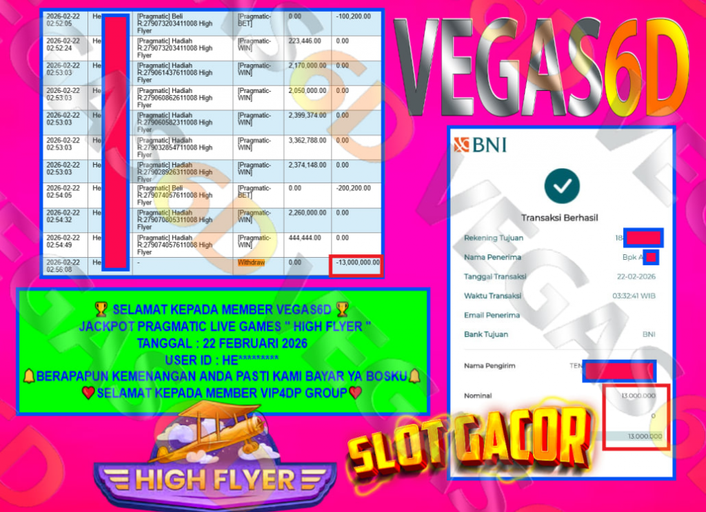 VEGAS6D JACKPOT PRAGMATIC LIVE GAMES HIGH FLYER Rp.13.000.000,- LUNAS