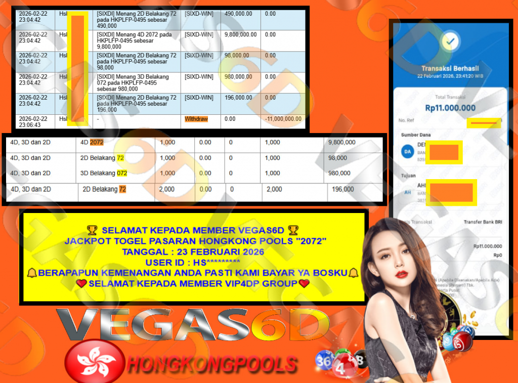VEGAS6D JACKPOT TOGEL PASARAN HONGKONG POOLS “2072” Rp.11.000.000,- LUNAS