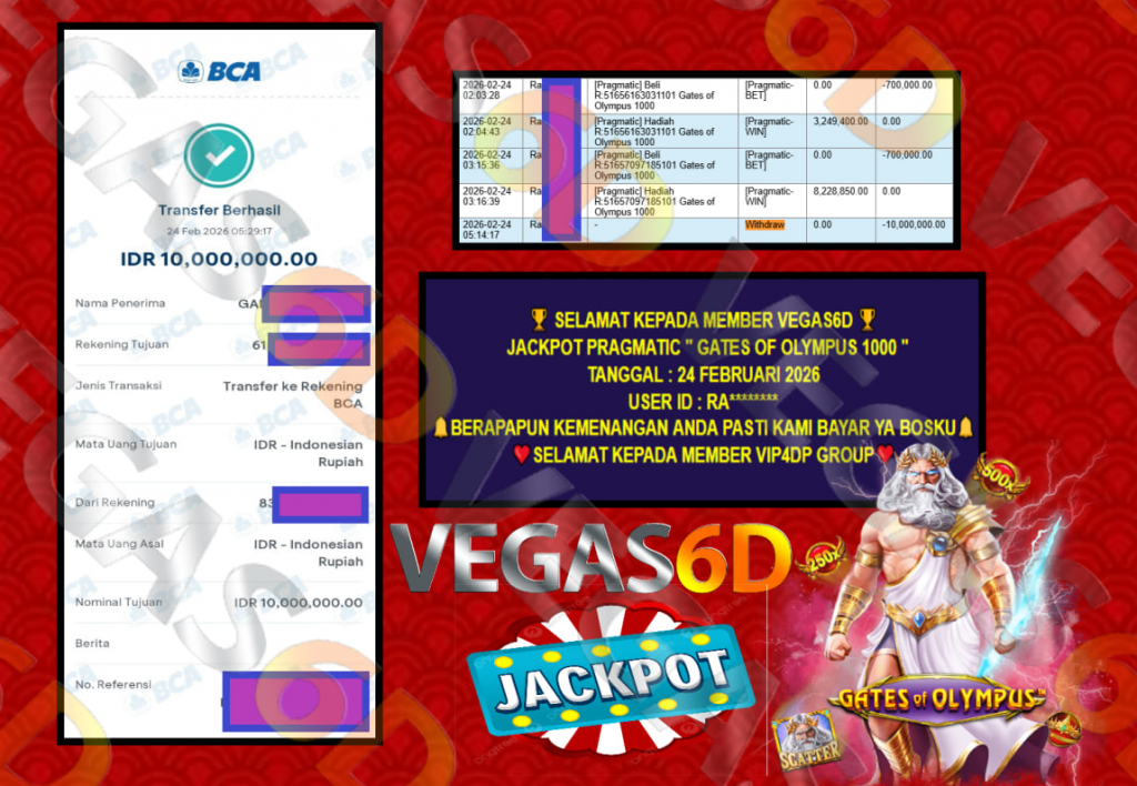 VEGAS6D JACKPOT PRAGMATIC GATES OF OLYMPUS 1000 Rp.10.000.000,- LUNAS