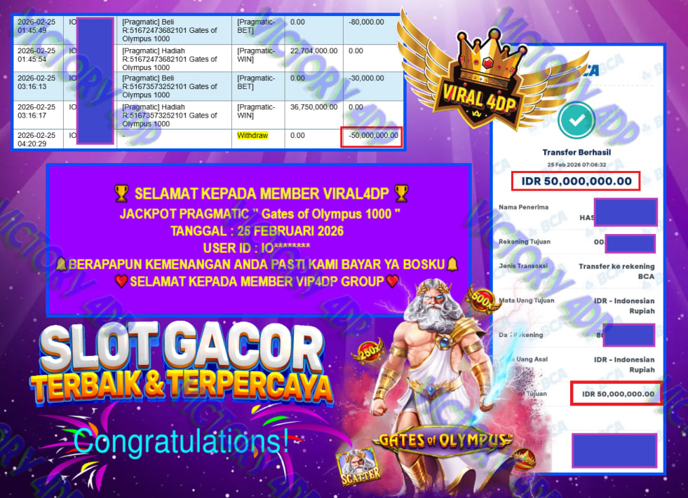 VIRAL4DP JACKPOT PRAGMATIC ” Gates of Olympus 1000 ” Rp.50.000.000,- LUNAS