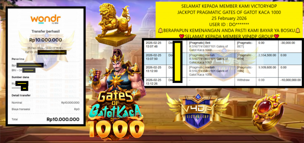 VICTORY4DP JACKPOT PRAGMATIC GATES OF GATOT KACA 1000 Rp.10.000.000,- LUNAS