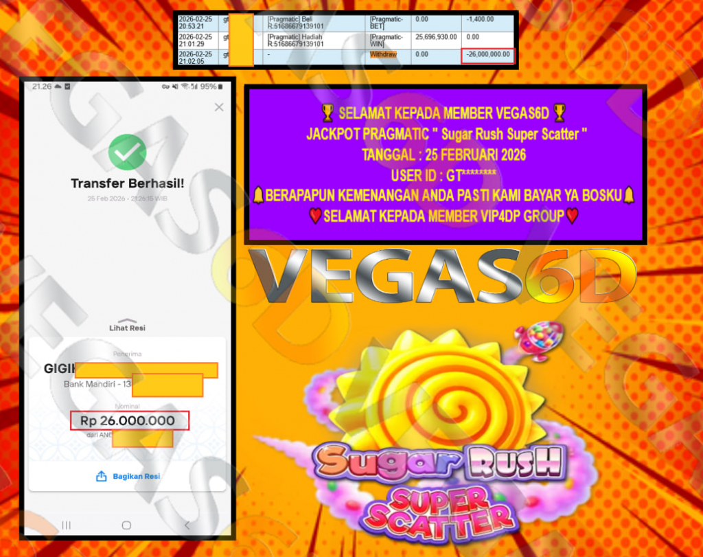 VEGAS6D JACKPOT PRAGMATIC Sugar Rush Super Scatter Rp.26.000.000,- LUNAS