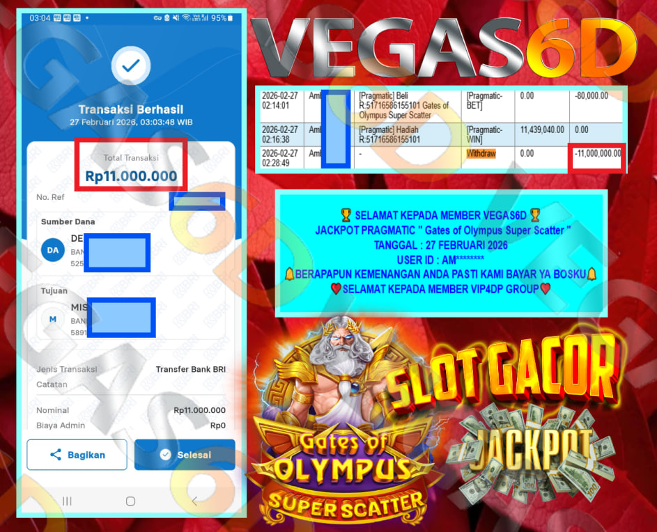 VEGAS6D JACKPOT PRAGMATIC ” Gates of Olympus Super Scatter ” Rp.11.000.000,- LUNAS