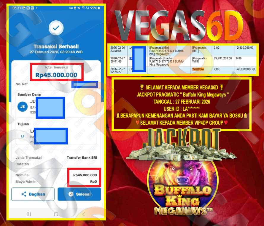 VEGAS6D JACKPOT PRAGMATIC ” Buffalo King Megaways ” Rp.45.000.000,- LUNAS