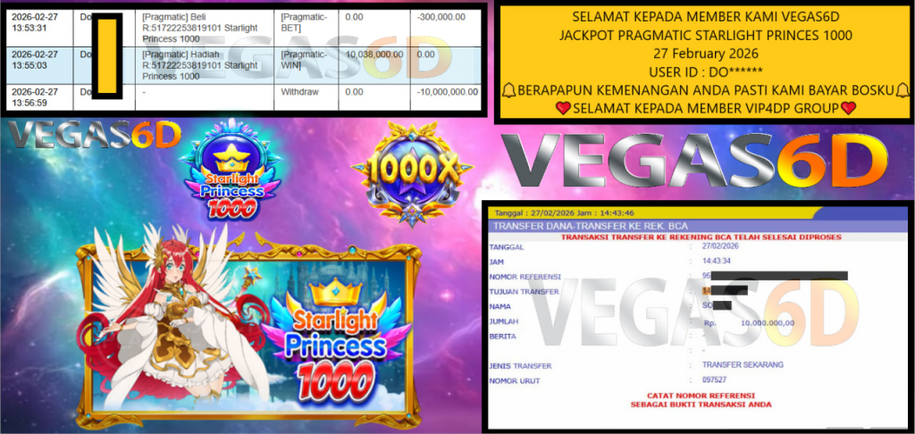 VEGAS6D JACKPOT PRAGMATIC STARLIGHT PRINCES 1000 Rp.10.000.000,- LUNAS