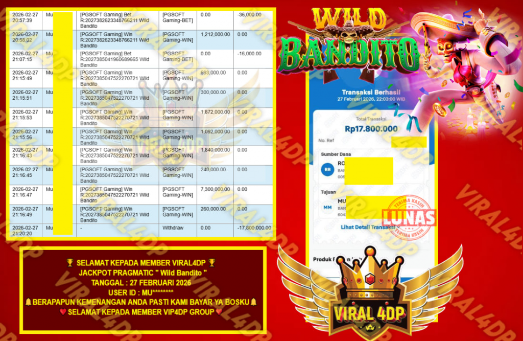 VIRAL4DP JACKPOT PRAGMATIC ” Wild Bandito ” Rp.17.800.000,- LUNAS