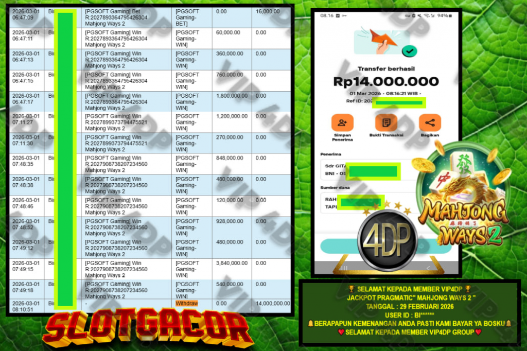 VIP4DP JACKPOT MAHJONG WAYS 2 Rp.14.000.000,- LUNAS