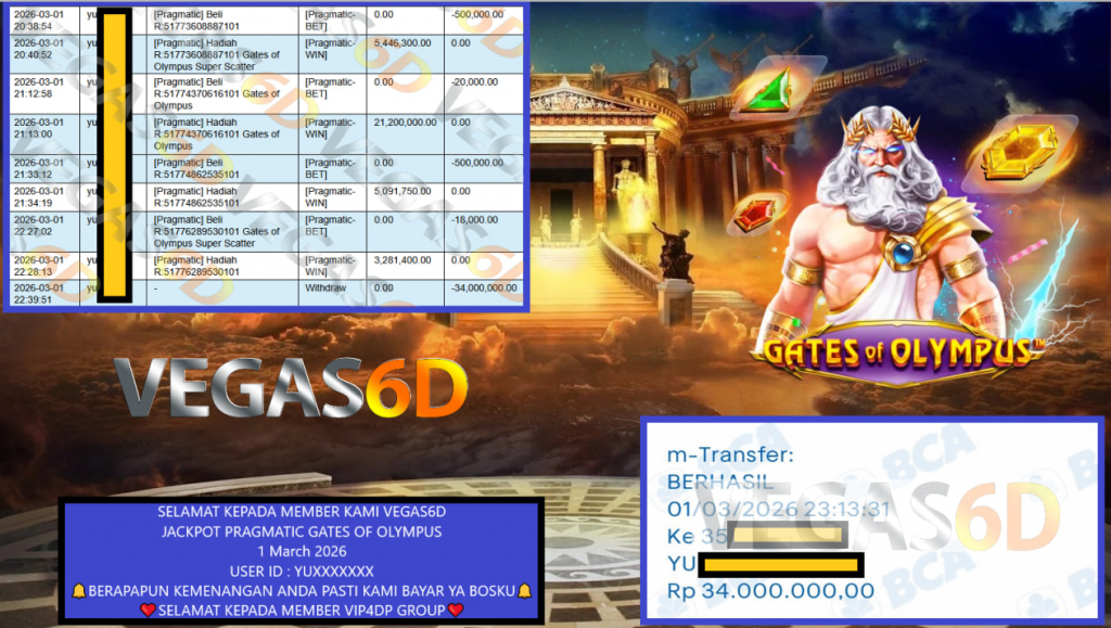 VEGAS6D JACKPOT PRAGMATIC GATES OF OLYMPUS Rp.34.000.000,- LUNAS