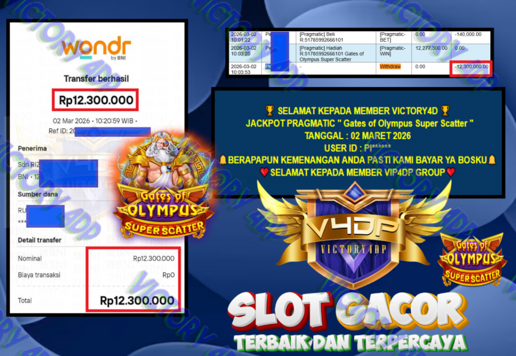 VICTORY4DP JACKPOT PRAGMATIC GATES OF OLYMPUS SUPER SCATTER Rp.12.300.000,- LUNAS