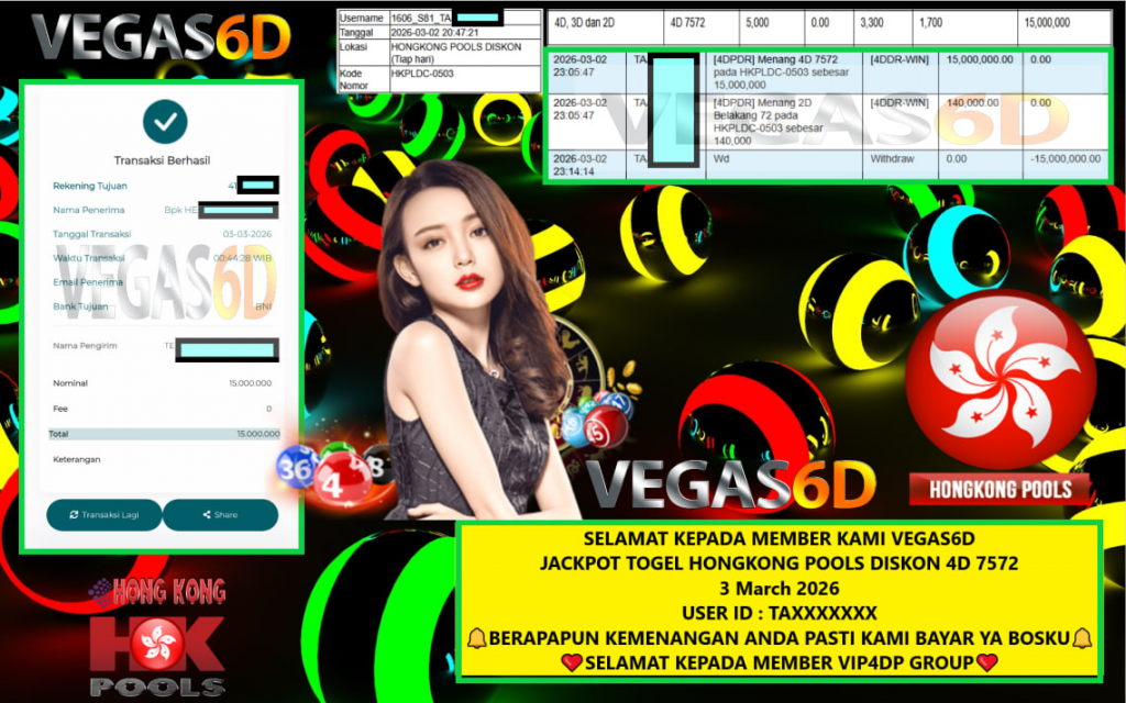 VEGAS6D JACKPOT TOGEL HONGKONG POOLS DISKON 4D 7572 Rp.15.000.000,- LUNAS