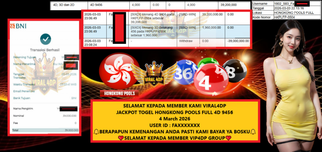 VIRAL4DP JACKPOT TOGEL HONGKONG POOLS FULL 4D 9456 Rp.39.000.000,- LUNAS