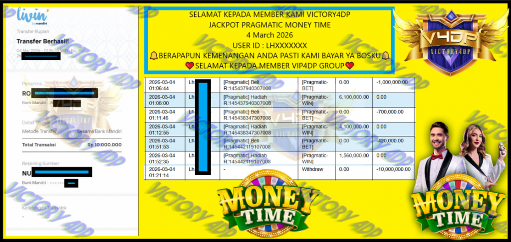 VICTORY4DP JACKPOT PRAGMATIC MONEY TIME Rp.10.000.000,- LUNAS