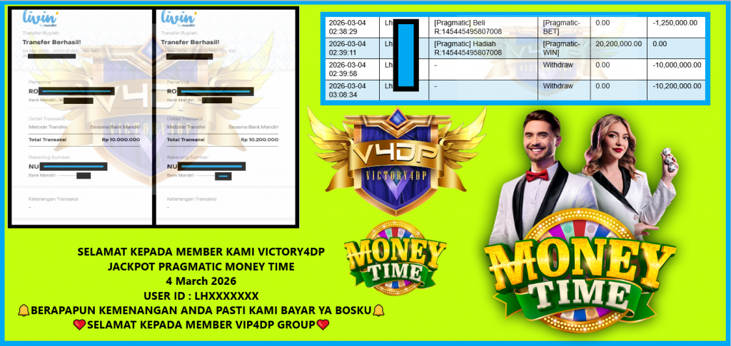 VICTORY4DP JACKPOT PRAGMATIC MONEY TIME Rp.20.200.000,- LUNAS