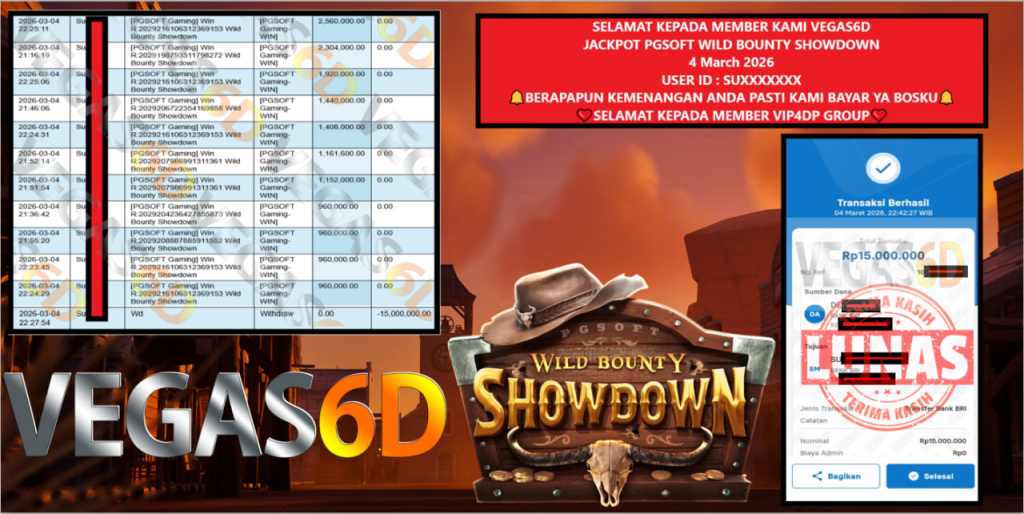 VEGAS6D JACKPOT PGSOFT WILD BOUNTY SHOWDOWN Rp.15.000.000,- LUNAS