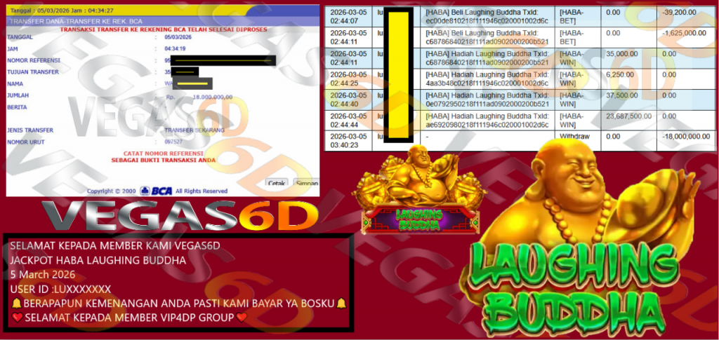 VEGAS6D JACKPOT HABA LAUGHING BUDDHA Rp.18.000.000,- LUNAS