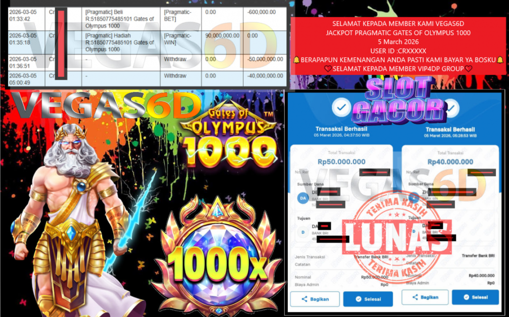 VEGAS6D JACKPOT PRAGMATIC GATES OF OLYMPUS 1000 Rp.90.000.000,- LUNAS
