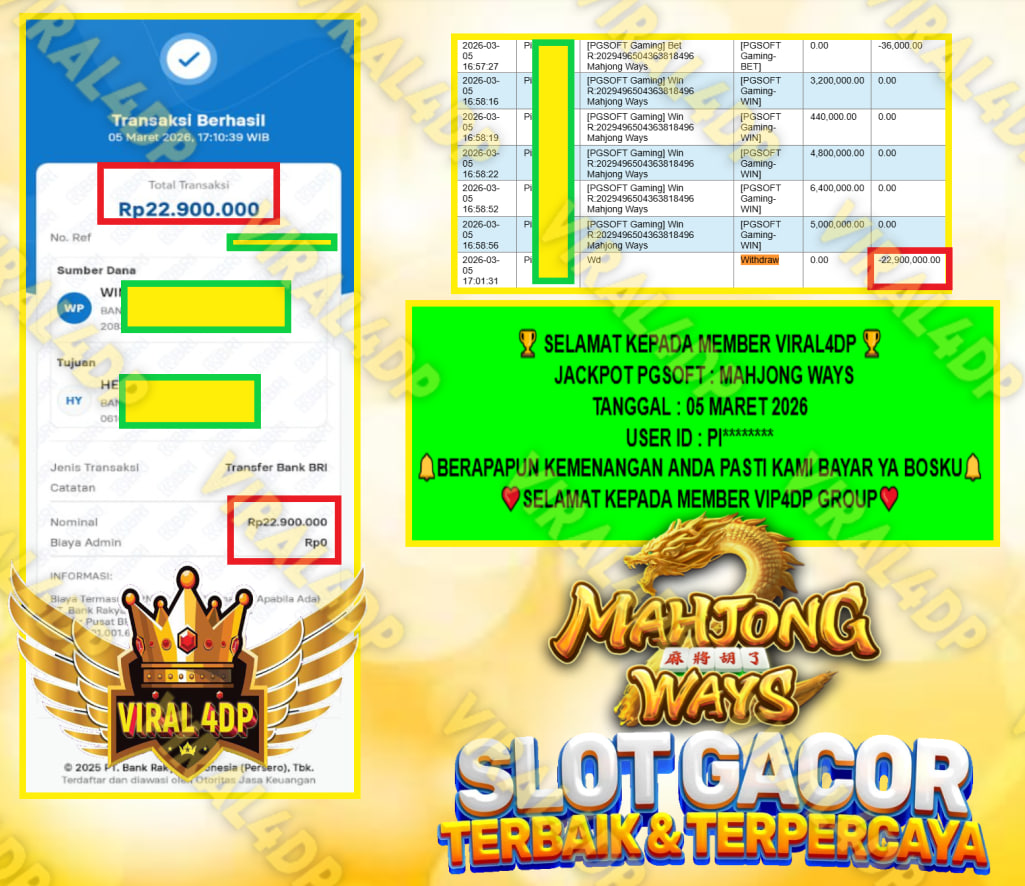 VIRAL4DP JACKPOT PGSOFT ” MAHJONG WAYS ” Rp.22.900.000,- LUNAS