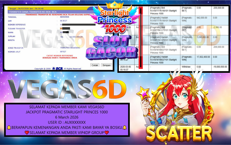 VEGAS6D JACKPOT PRAGMATIC STARLIGHT PRINCES 1000 Rp.19.000.000,- LUNAS