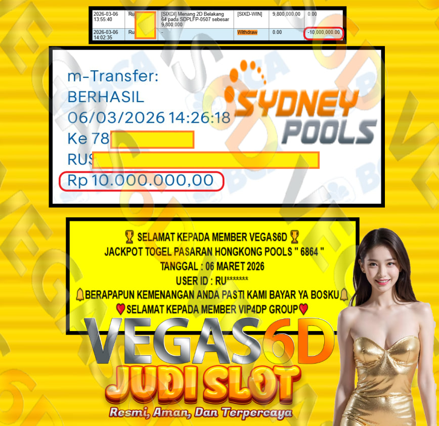 VEGAS6D JACKPOT TOGEL PASARAN SYDNEY POOLS ” 6864 ” Rp.10.000.000,- LUNAS