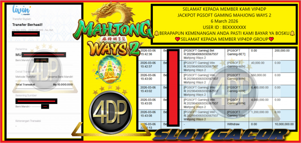 VIP4DP JACKPOT PGSOFT GAMING MAHJONG WAYS 2 Rp.10.000.000,- LUNAS