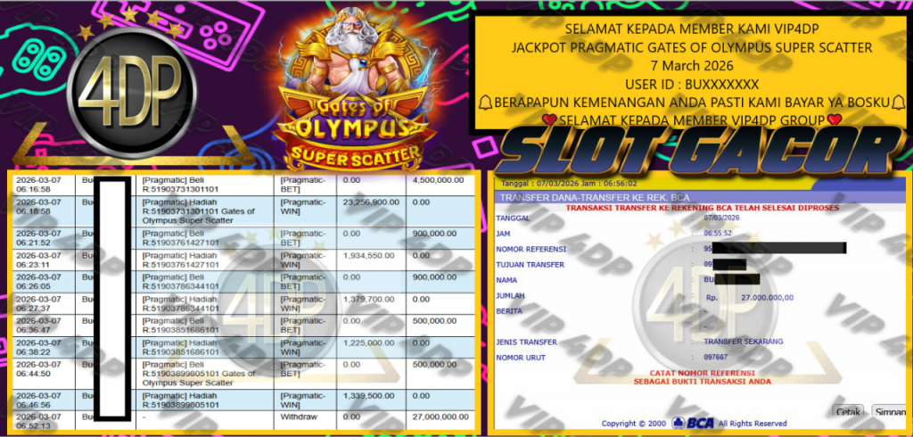 VIP4DP JACKPOT PRAGMATIC GATES OF OLYMPUS SUPER SCATTER Rp.27.000.000,- LUNAS
