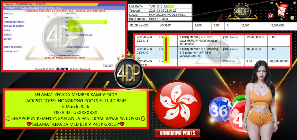 VIP4DP JACKPOT TOGEL HONGKONG POOLS FULL 4D 9247 Rp.20.000.000,- LUNAS