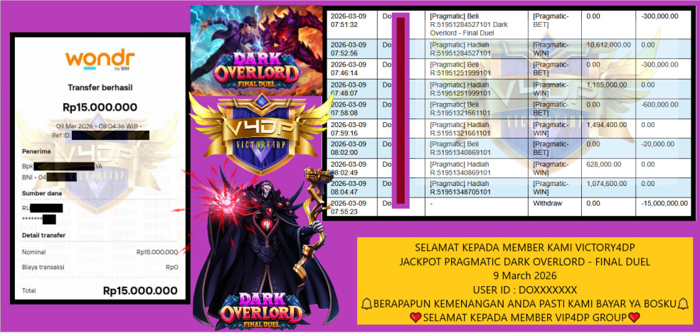 VICTORY4DP JACKPOT PRAGMATIC DARK OVERLORD – FINAL DUEL Rp.15.000.000,- LUNAS