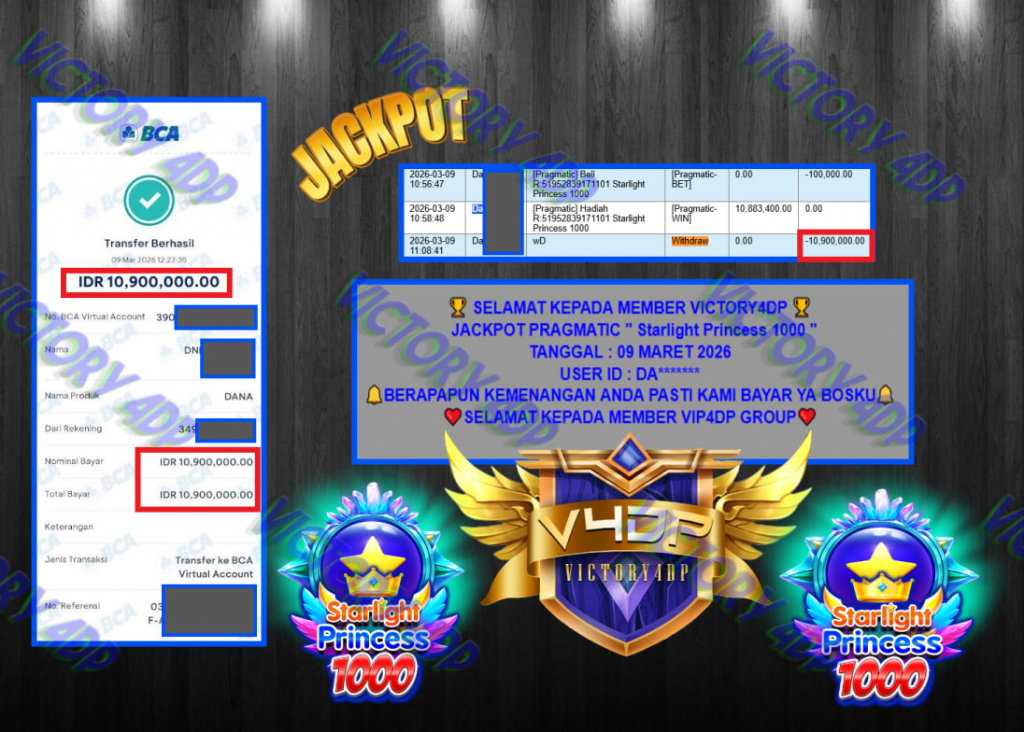 VICTORY4DP JACKPOT PRAGMATIC ” Starlight Princess 1000 ” Rp.10.900.000,- LUNAS