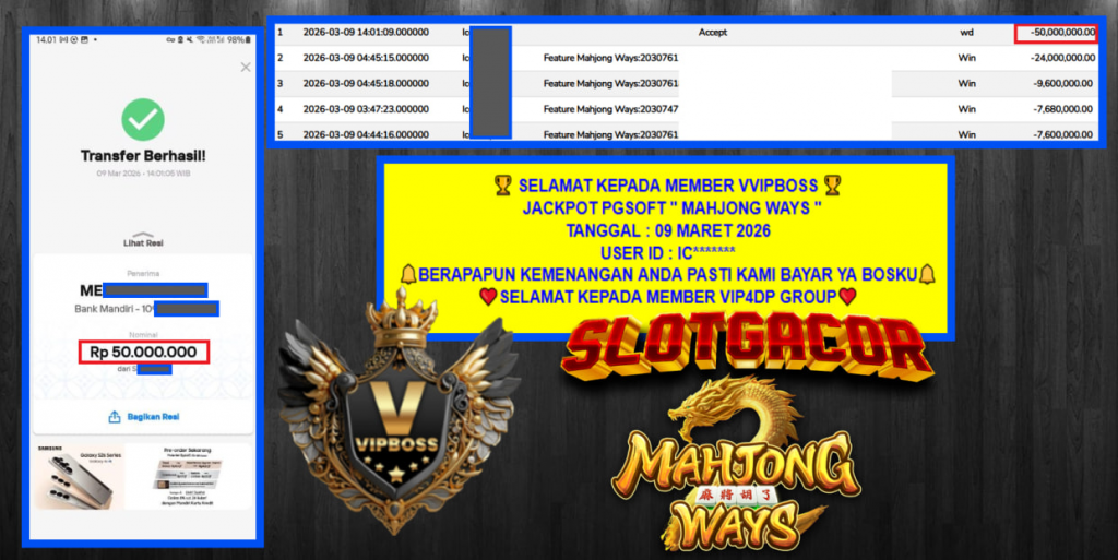 VVIPBOSS JACKPOT PGSOFT ” MAHJONG WAYS ” Rp.50.000.000,- LUNAS