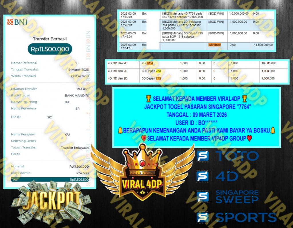 VIP4DP JACKPOT TOGEL TOGEL PASARAN SINGAPORE “7754” Rp.11.500.000,- LUNAS