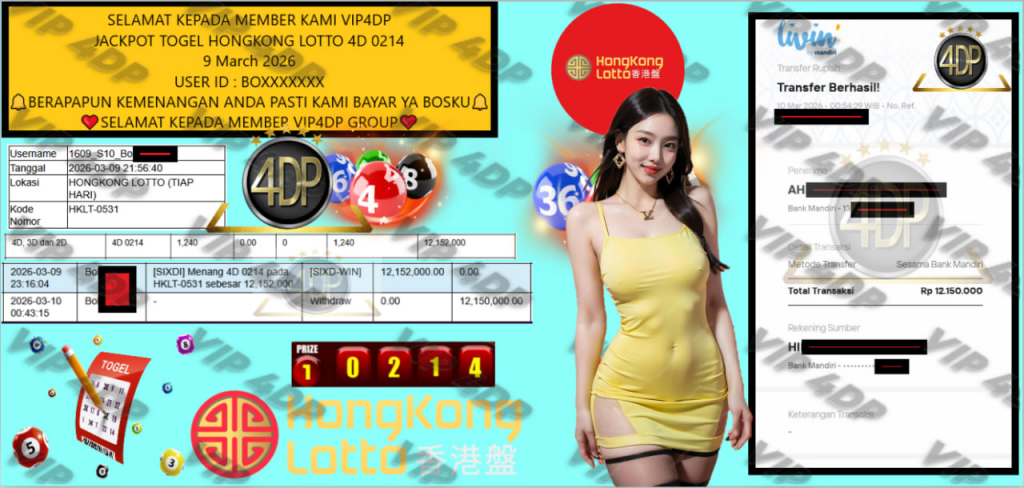 VIP4DP JACKPOT TOGEL HONGKONG LOTTO 4D 0214 Rp.12.150.000,- LUNAS