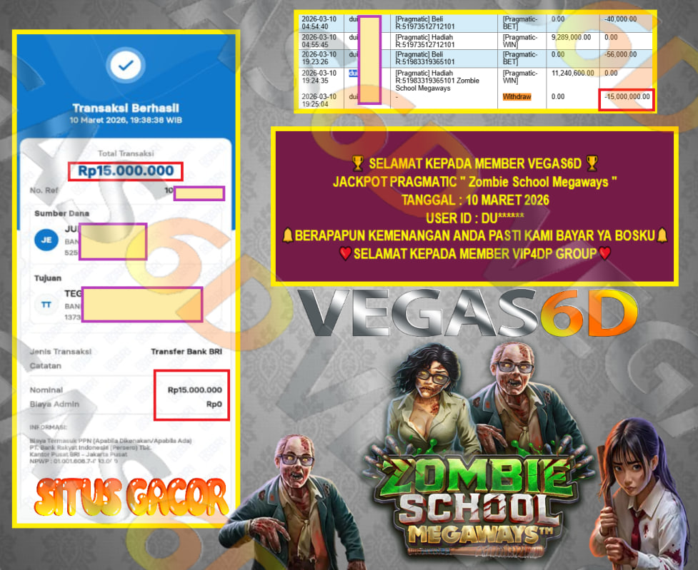 VEGAS6D JACKPOT PRAGMATIC ” Zombie School Megaways ” Rp.15.000.000,- LUNAS