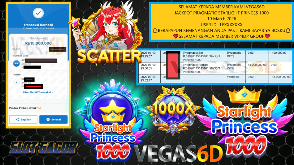 VEGAS6D JACKPOT PRAGMATIC STARLIGHT PRINCES 1000 Rp.15.000.000,- LUNAS