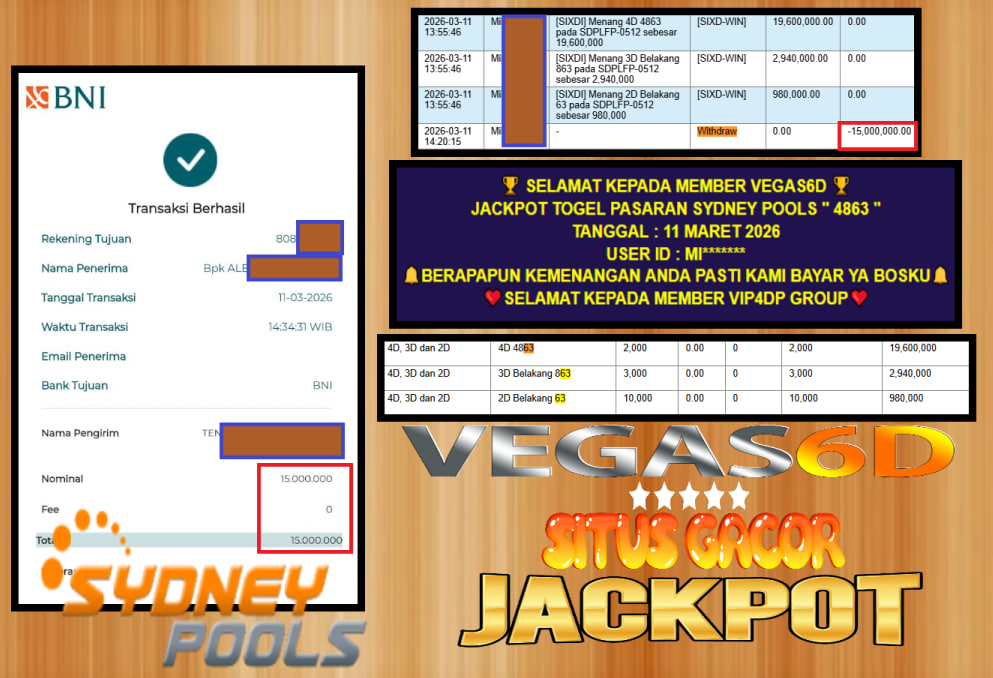 VEGAS6D JACKPOT TOGEL PASARAN SYDNEY POOLS ” 4863 ” Rp.15.000.000,- LUNAS