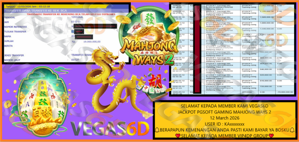 VEGAS6D JACKPOT PGSOFT GAMING MAHJONG WAYS 2 Rp.19.000.000,- LUNAS