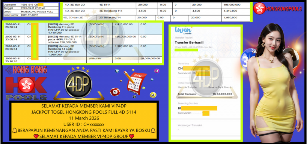 VIP4DP JACKPOT TOGEL HONGKONG POOLS FULL 4D 5114 Rp.50.000.000,- LUNAS