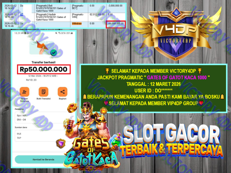 VICTORY4DP JACKPOT PRAGMATIC ” GATES OF GATOT KACA 1000 ” Rp.84.00.000,-