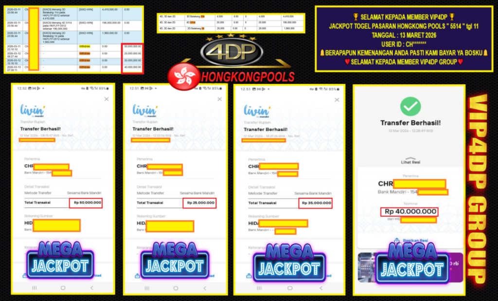VIP4DP JACKPOT TOGEL PASARAN HONGKONG POOLS ” 5514 ” tgl 11 Rp.150.000.000,-