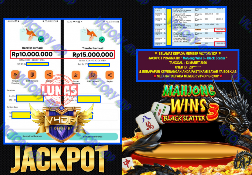 VICTORY4DP JACKPOT PRAGMATIC MAHJONG WINS 3 – BLACK SCATTER Rp.25.000.000,- LUNAS