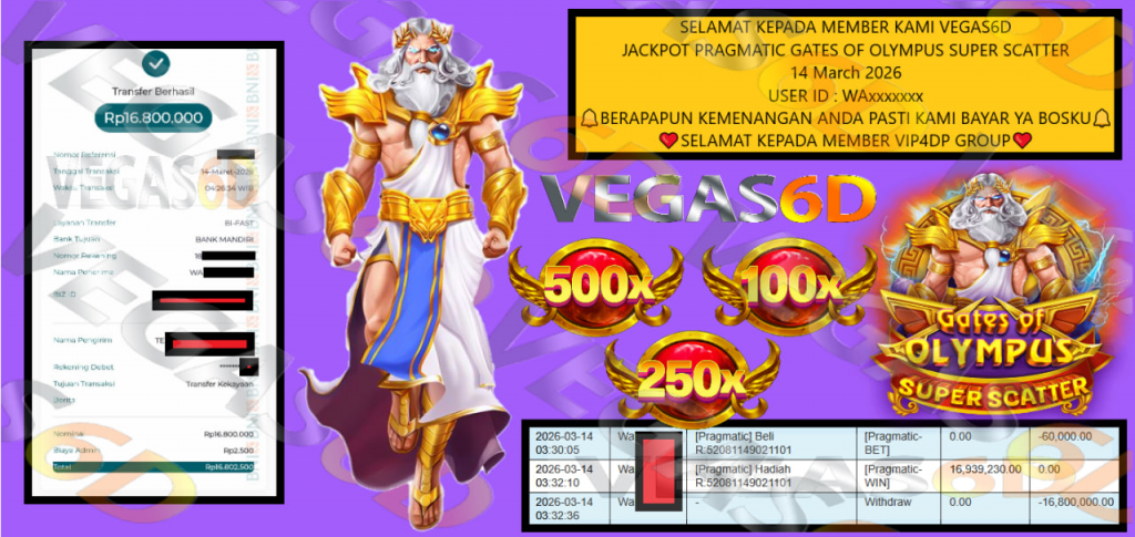 VEGAS6D JACKPOT PRAGMATIC GATES OF OLYMPUS SUPER SCATTER Rp.16.800.000,- LUNAS
