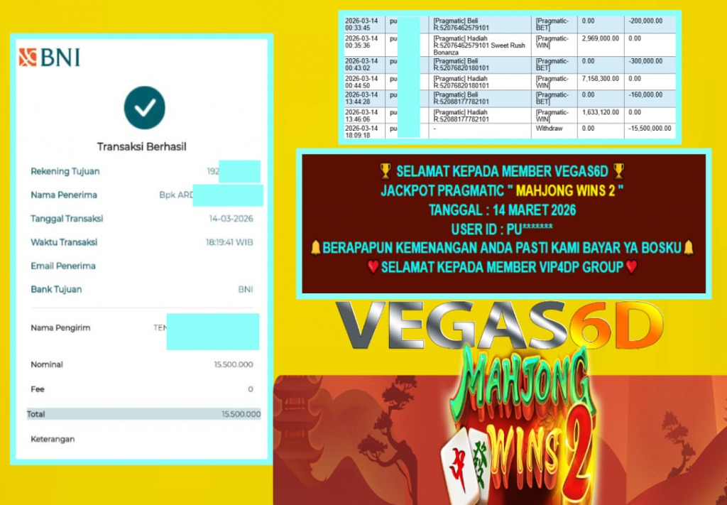 VEGAS6D JACKPOT PRAGMATIC ” Mahjong Wins 2 ”  Rp.15.500.000,- LUNAS