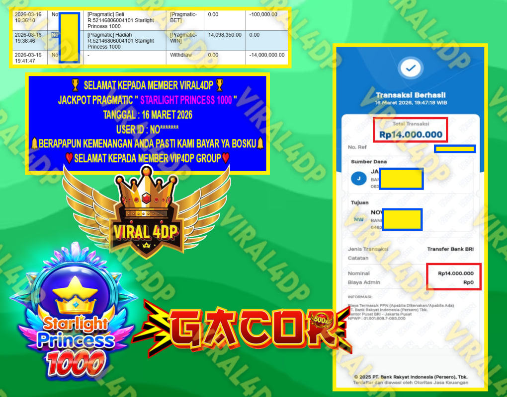 VIRAL4DP JACKPOT PRAGMATIC ” STARLIGHT PRINCESS 1000 ” Rp.14.000.000,- LUNAS