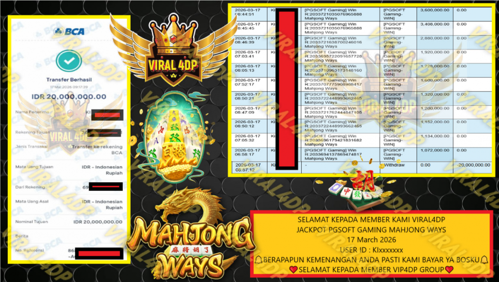 VIRAL4DP JACKPOT PGSOFT GAMING MAHJONG WAYS Rp.20.000.000,- LUNAS