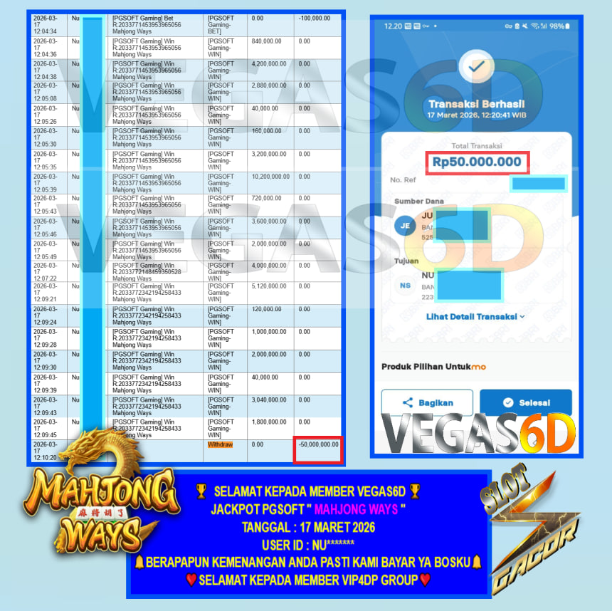 VIRAL4DP JACKPOT PGSOFT ” MAHJONG WAYS ” Rp.50.000.000,- LUNAS
