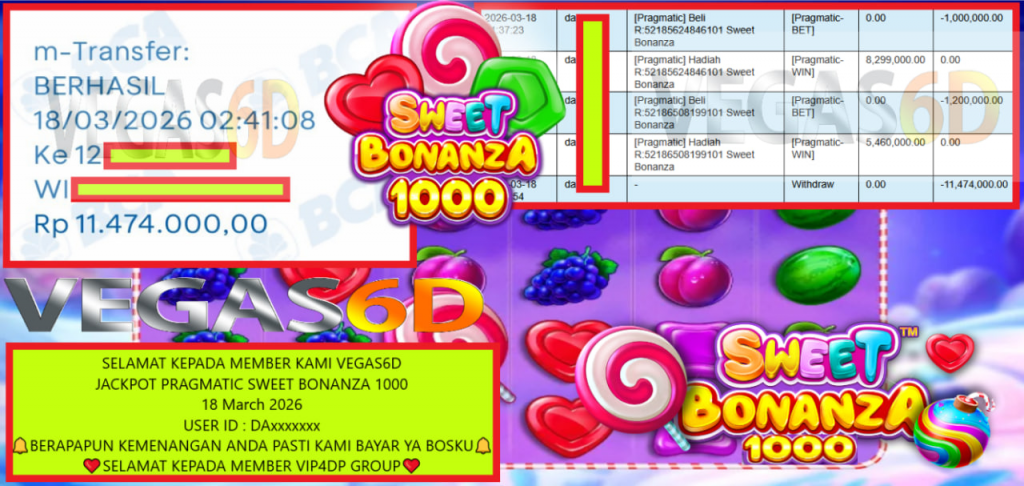 VEGAS6D JACKPOT PRAGMATIC SWEET BONANZA 1000 Rp.11.474.000,- LUNAS