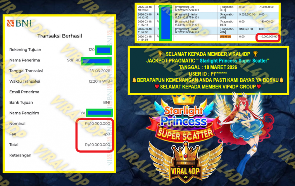 VIRAL4DP JACKPOT PRAGMATIC STARLIGHT PRINCESS SUPER SCATTER Rp.10.000.000,- LUNAS
