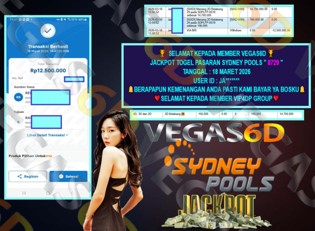 VEGAS6D JACKPOT TOGEL PASARAN SYDNEY POOLS ” 8729 ” Rp.12.500.000,- LUNAS