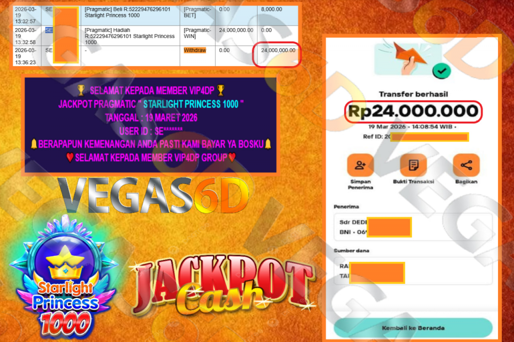 VEGAS6D JACKPOT PRAGMATIC ” STARLIGHT PRINCESS 1000 ” Rp.24.000.000,- LUNAS