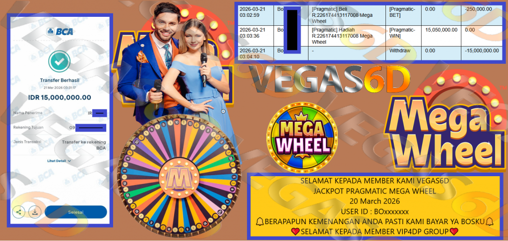 VEGAS6D JACKPOT PRAGMATIC MEGA WHEEL Rp.15.000.000,- LUNAS